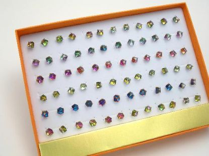 Picture of Box 36 Pairs of AB Crystal Cube Earrings