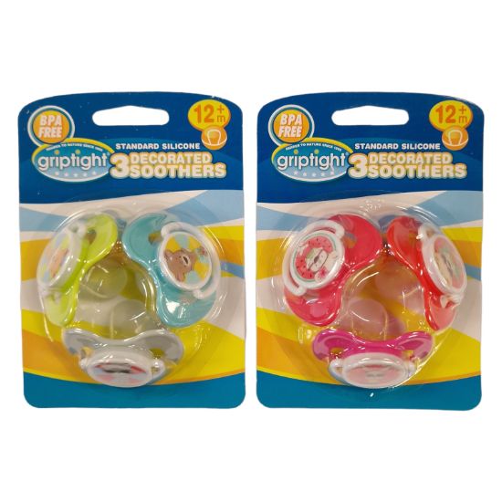 Picture of 3 Decorated Standard Soothers 12m+