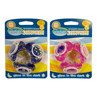 Picture of 3 Decorated Ortho Glow Soothers 12m+