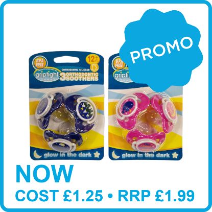 Picture of 3 Decorated Ortho Glow Soothers 12m+