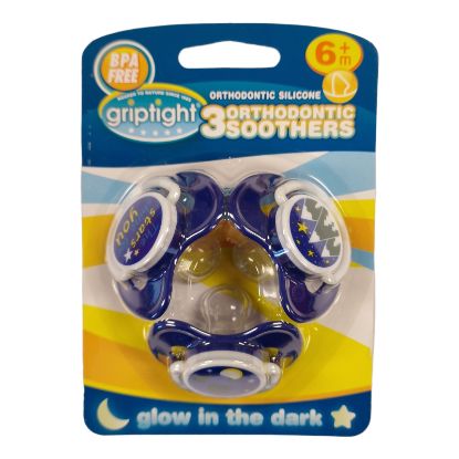 Picture of 3 Decorated Ortho Glow Soothers 6m+