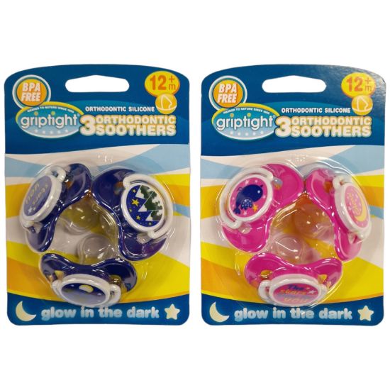 Picture of 3 Decorated Ortho Glow Soothers 12m+