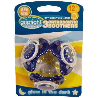 Picture of 3 Decorated Ortho Glow Soothers 12m+