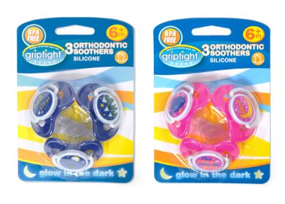 Picture of 3 Decorated Ortho Glow Soothers 6m+